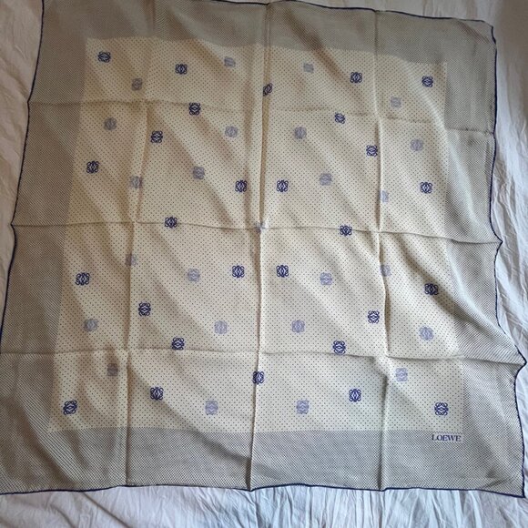 Loewe Vintage Silk Scarf Logo Blue Dot - Picture 6 of 6